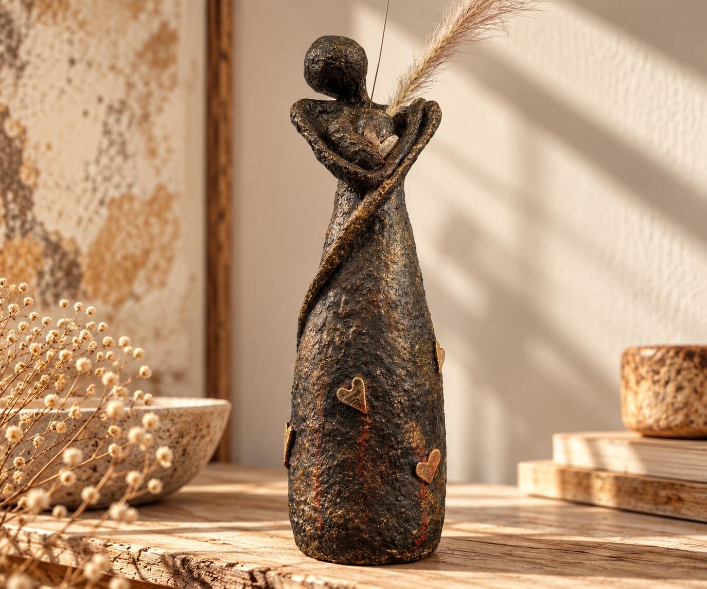 The Power of Love — a papier-mâché sculpture adorned with hearts.